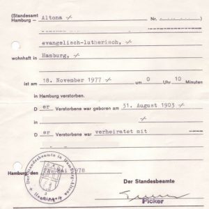 German Death Certificate from 1977